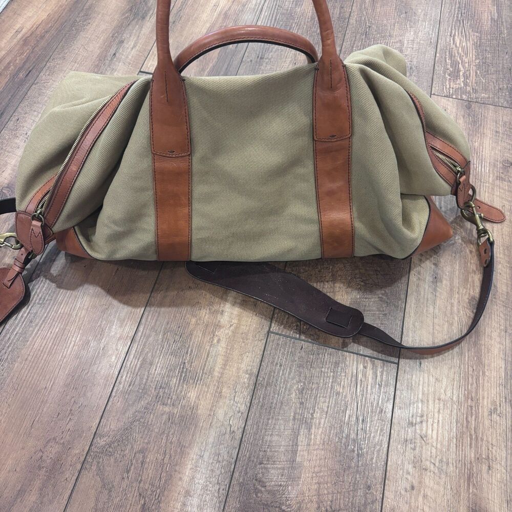 Polo Ralph Lauren Duffle Bag Safari XL Tan Cognac Canvas Leather  (23.5x10x10) - Picture 9 of 12